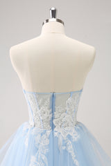 Blue Sparkly Corset A Line Short Homecoming Dress with Lace