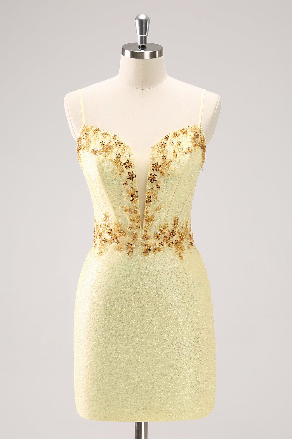 Yellow Sparkly Corset Tight Short Homecoming Dress with Sequins