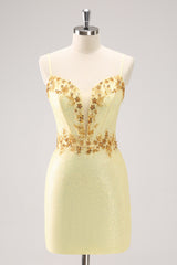 Yellow Sparkly Corset Tight Short Homecoming Dress with Sequins