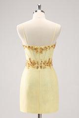 Yellow Sparkly Corset Tight Short Homecoming Dress with Sequins