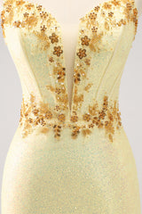 Yellow Sparkly Corset Tight Short Homecoming Dress with Sequins