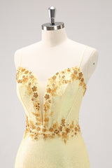 Yellow Sparkly Corset Tight Short Homecoming Dress with Sequins