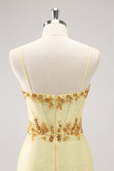 Yellow Sparkly Corset Tight Short Homecoming Dress with Sequins