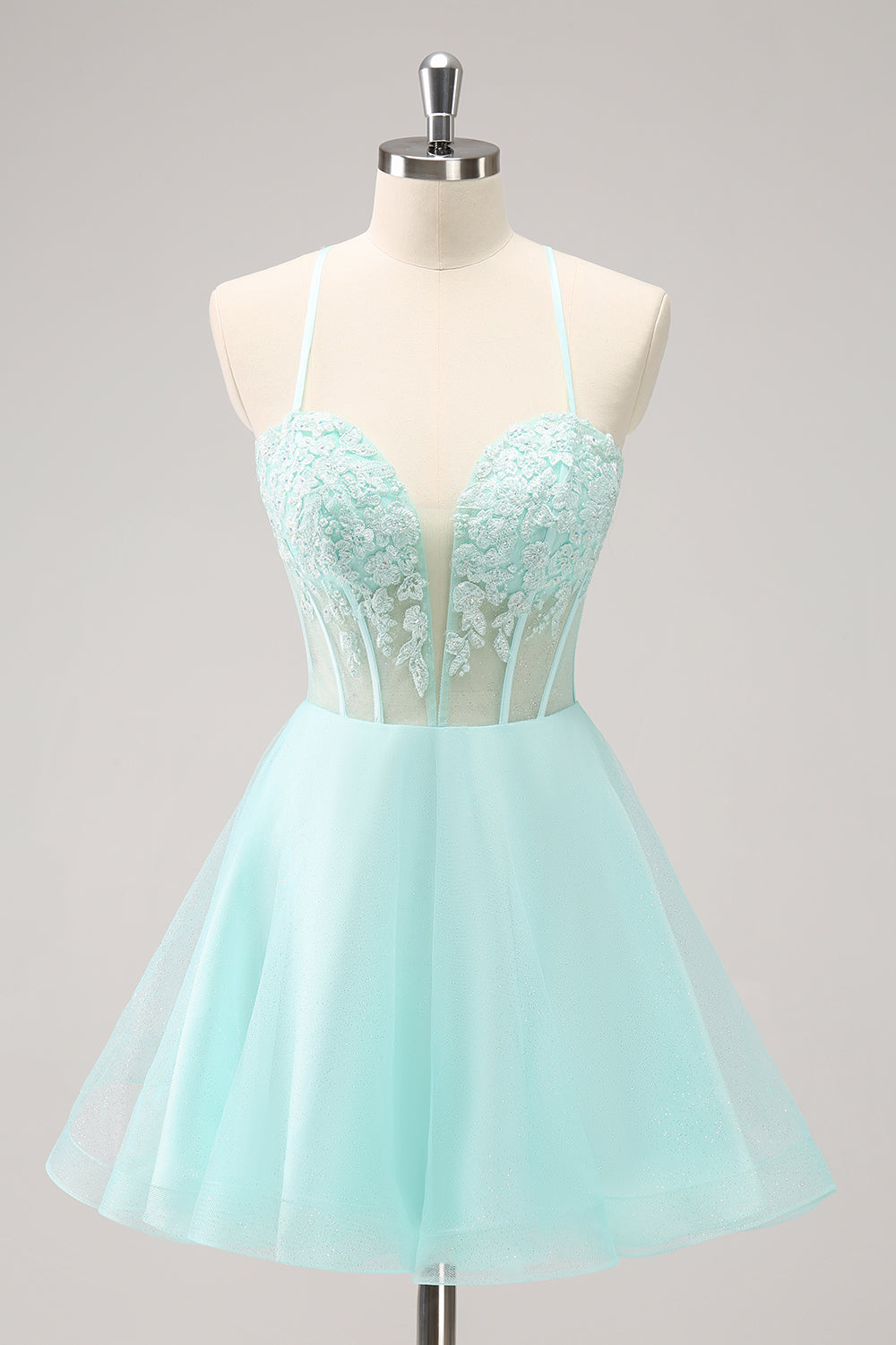 Green Corset A Line Short Homecoming Dress with Lace