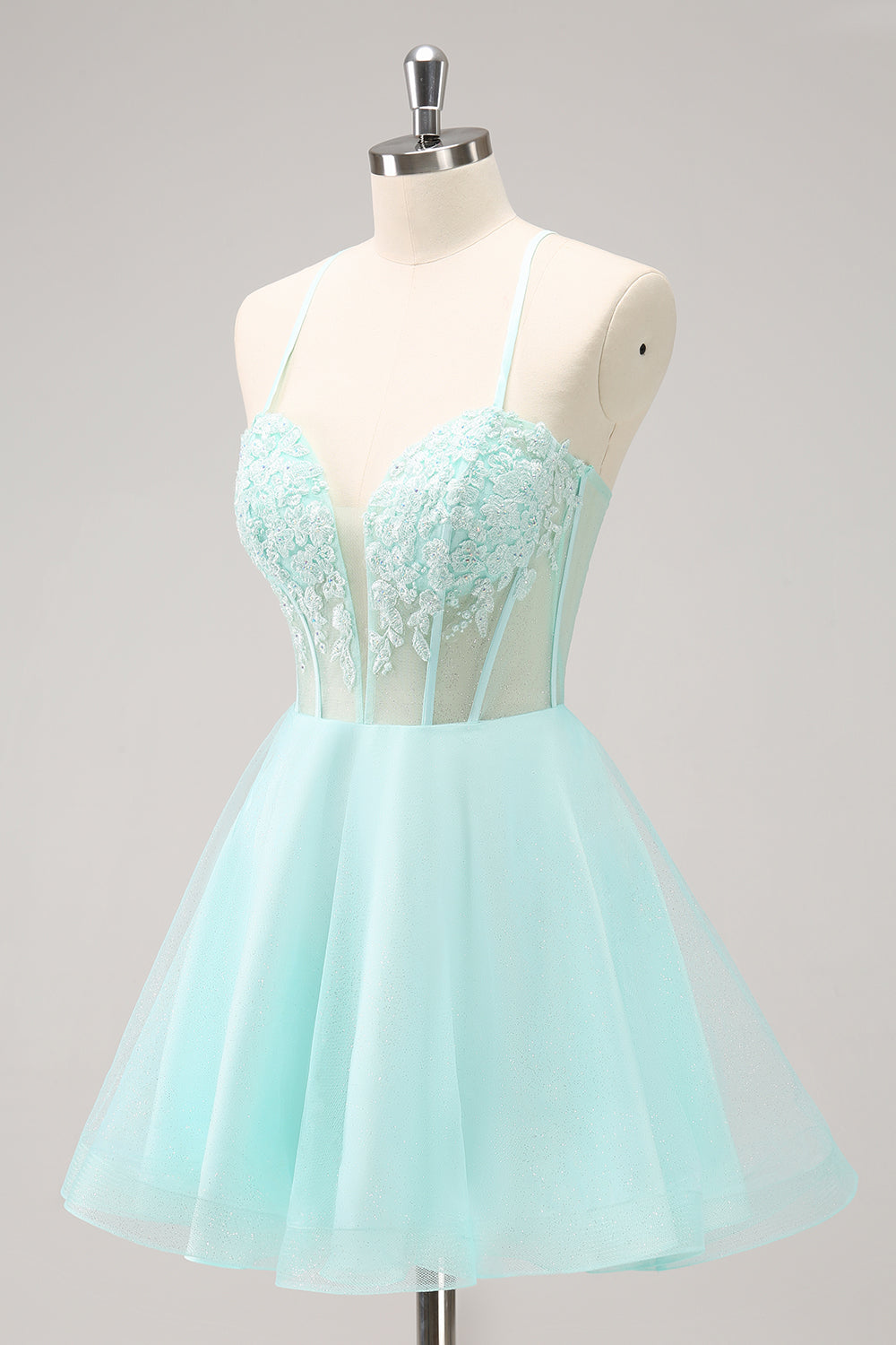 Green Corset A Line Short Homecoming Dress with Lace