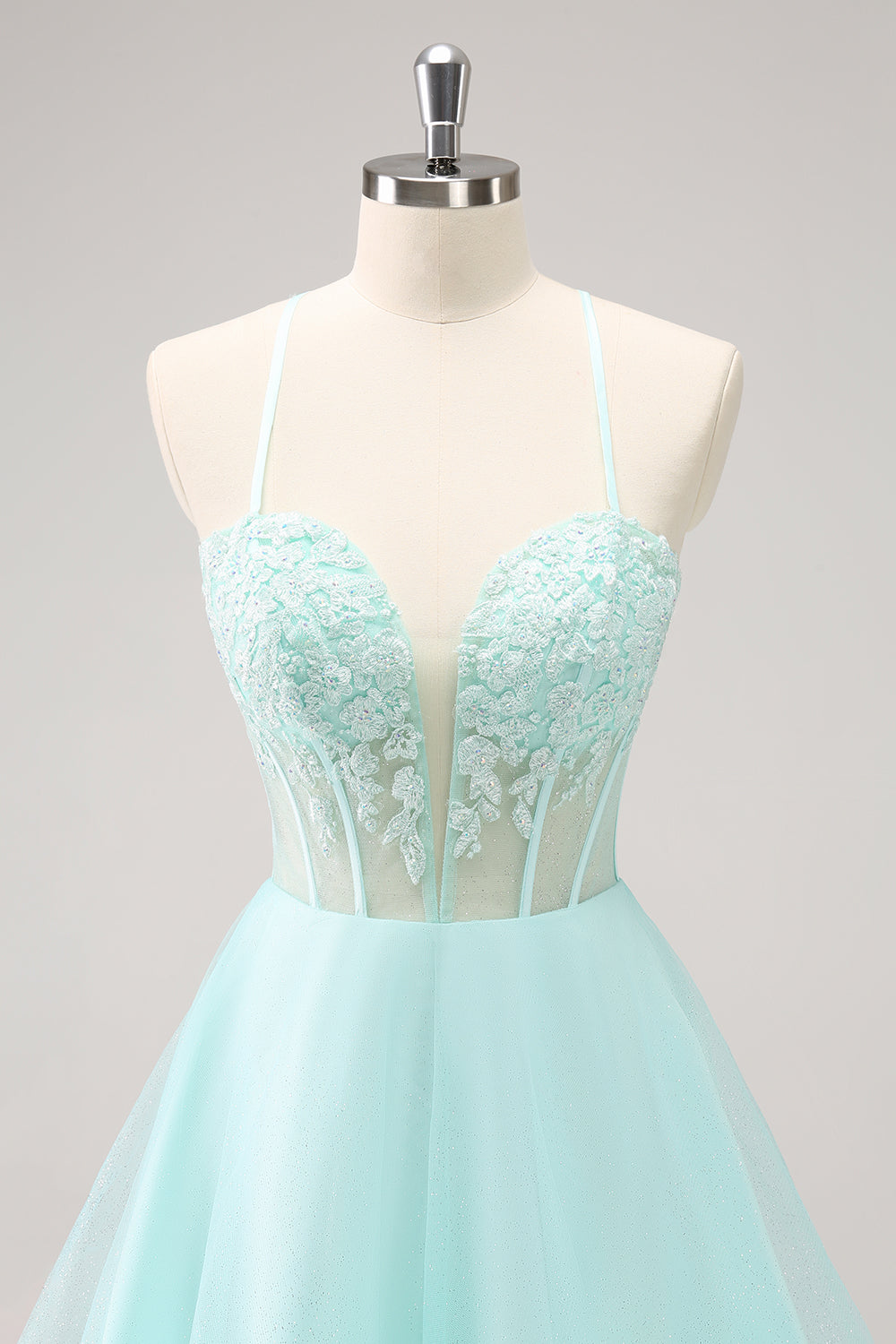 Green Corset A Line Short Homecoming Dress with Lace