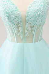 Green Corset A Line Short Homecoming Dress with Lace