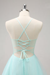 Green Corset A Line Short Homecoming Dress with Lace