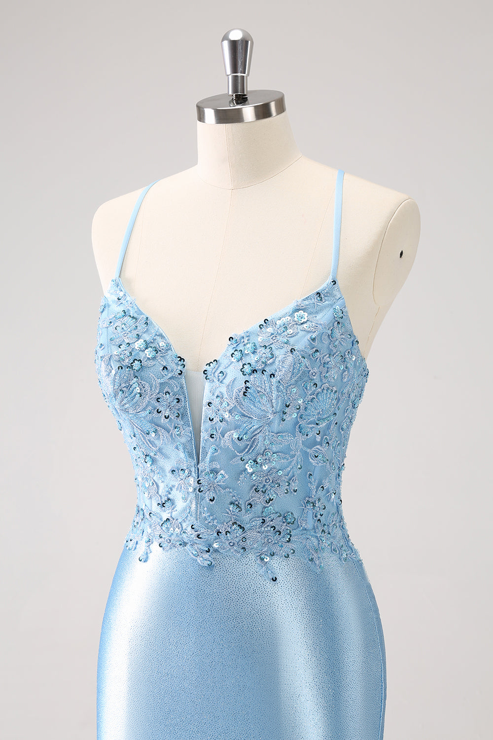 Blue Sparkly Sequined Tight Short Homecoming Dress with Lace