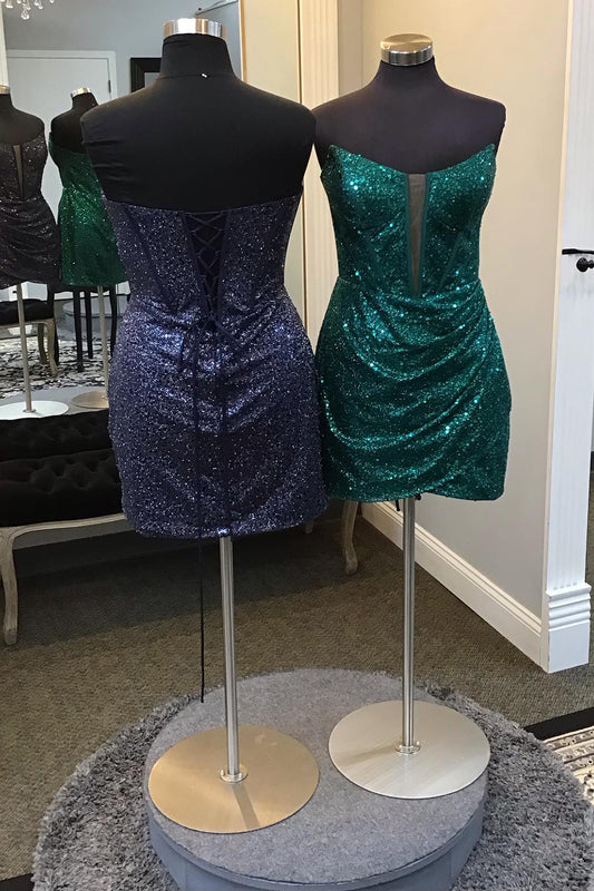 Sparkly Dark Green Corset Tight Short Homecoming Dress with Sequins