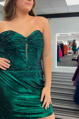 Sparkly Dark Green Strapless Corset Tight Short Homecoming Dress with Beadings