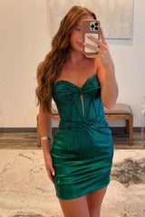 Sparkly Strapless Dark Green Corset Tight Short Homecoming Dress