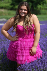 Sparkly Purple Strapless Corset A Line Short Homecoming Dress with Ruffles