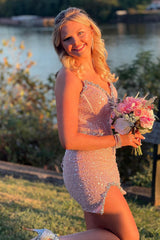 Sparkly Blush Strapless Corset Tight Short Homecoming Dress