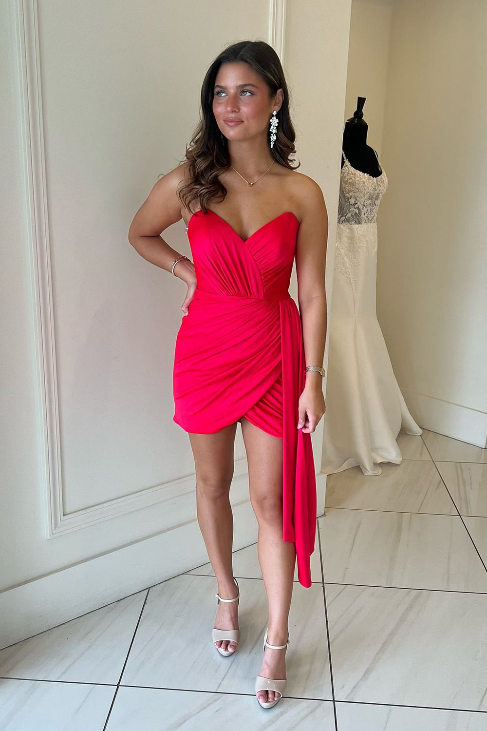 Red Strapless Ruched Tight Short Homecoming Dress