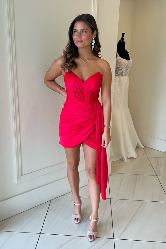 Red Strapless Ruched Tight Short Homecoming Dress