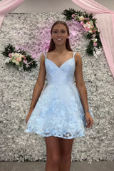 Lavender Floral Spaghetti Straps A-Line Short Homecoming Dress