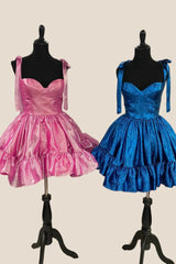 Cute Pink A-Line Short Homecoming Dress with Bow