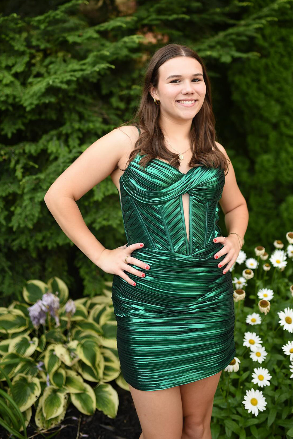 Metallic Emerlad Green Corset Spaghetti Straps Short Homecoming Dress