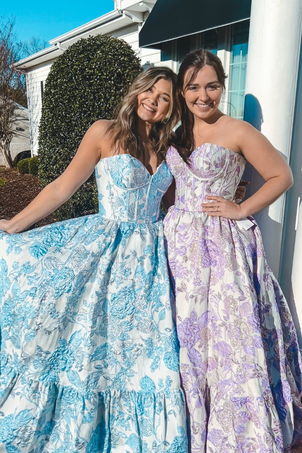 A-Line Blue Sweetheart Floral Corset Long Prom Dress