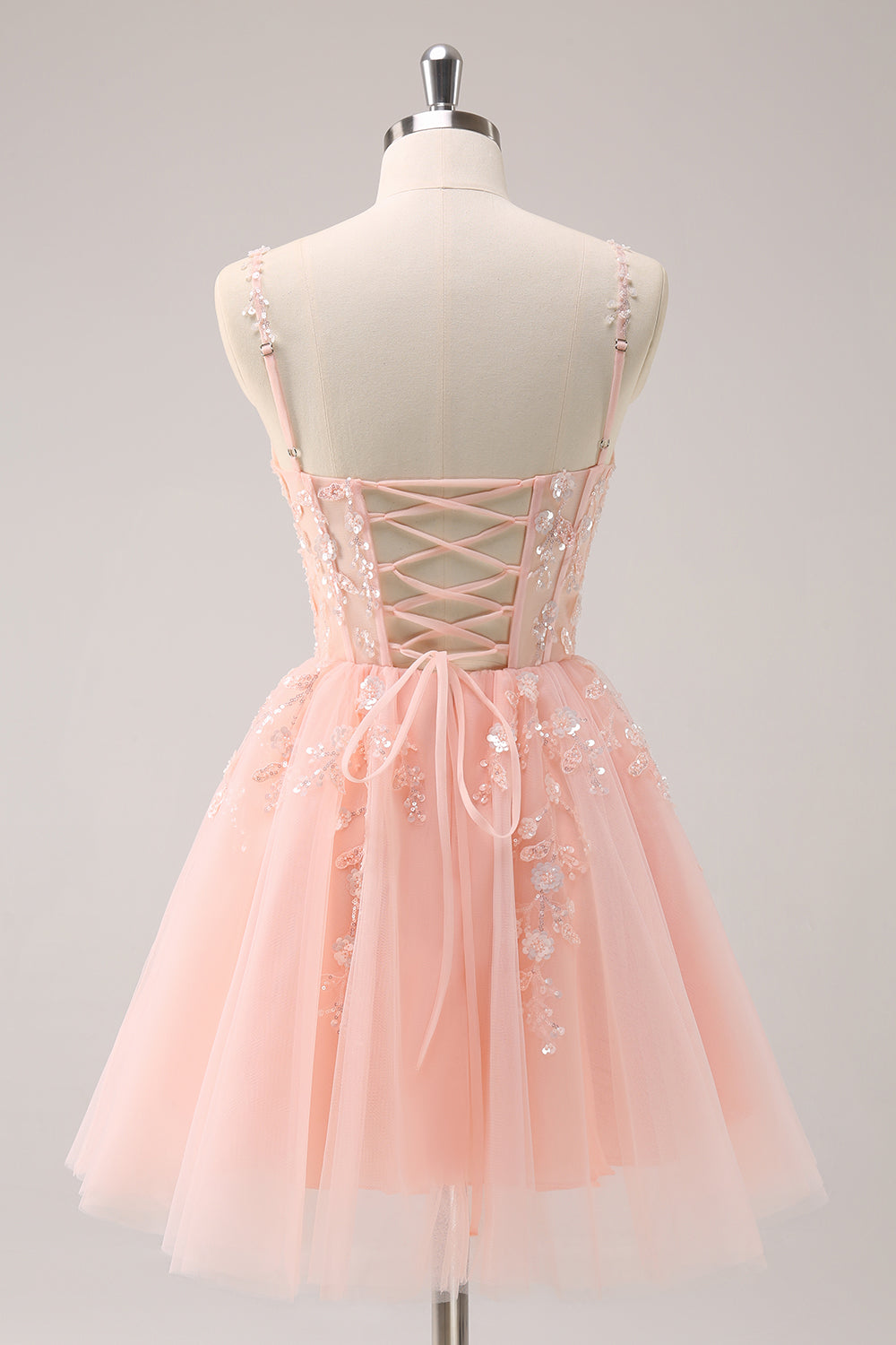 Sparkly Blush Floral Corset A-Line Short Homecoming Dress