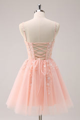 Sparkly Blush Floral Corset A-Line Short Homecoming Dress