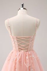 Sparkly Blush Floral Corset A-Line Short Homecoming Dress