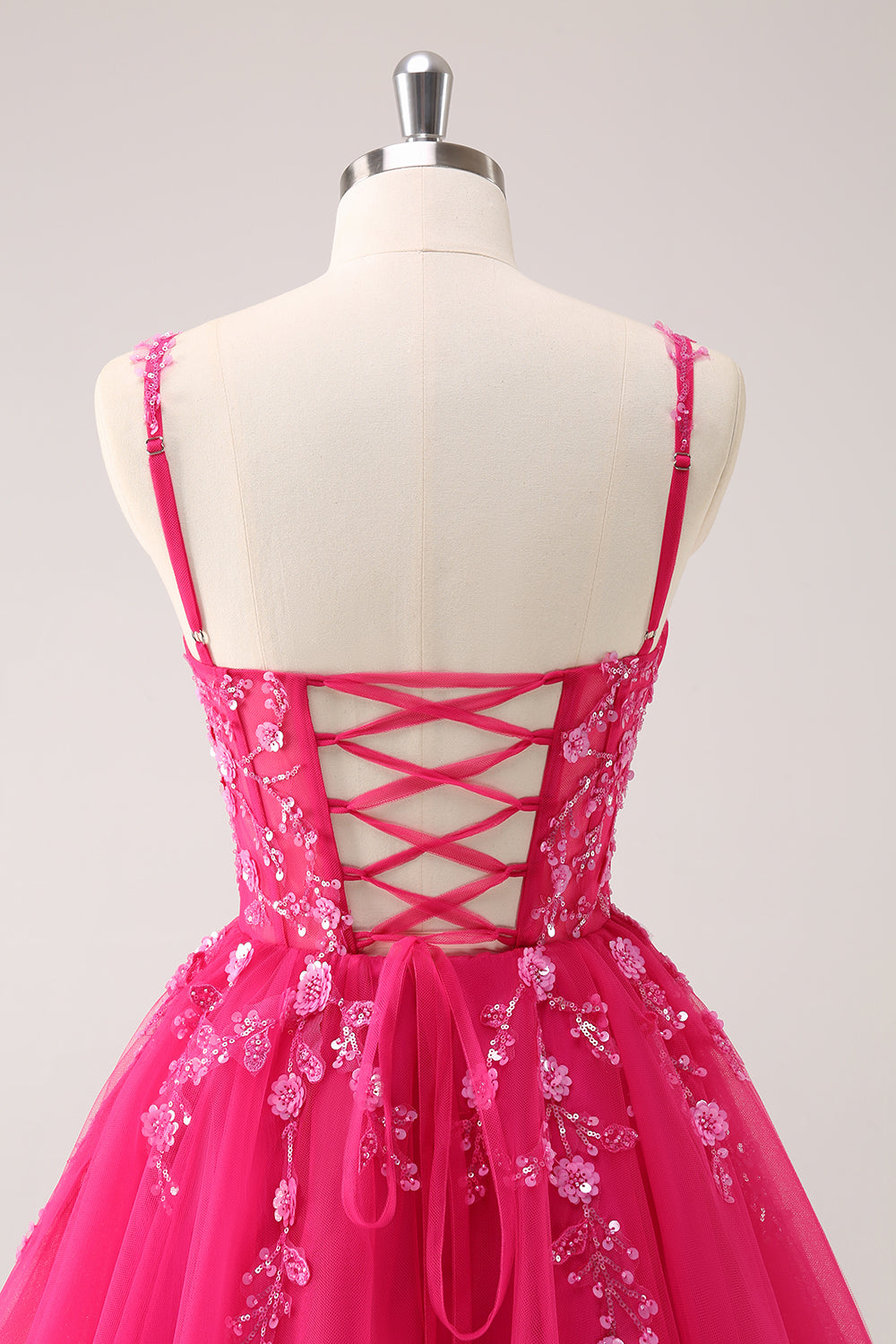 Sparkly Blush Floral Corset A-Line Short Homecoming Dress