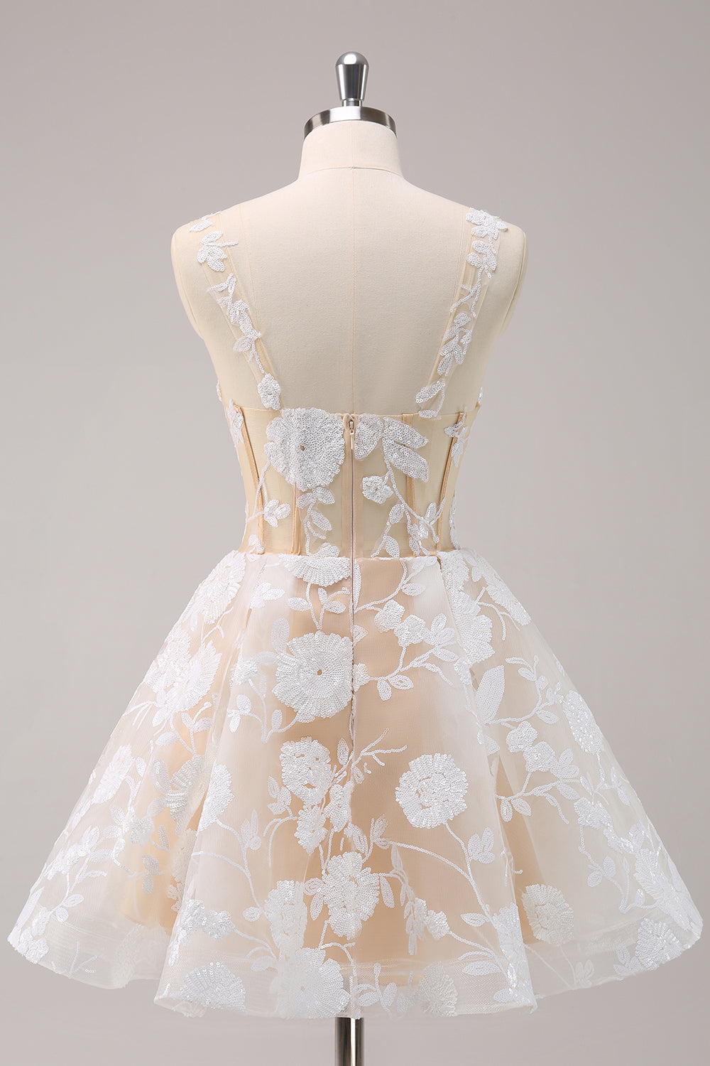 Sparkly White Corset A-Line Floral Short Homecoming Dress