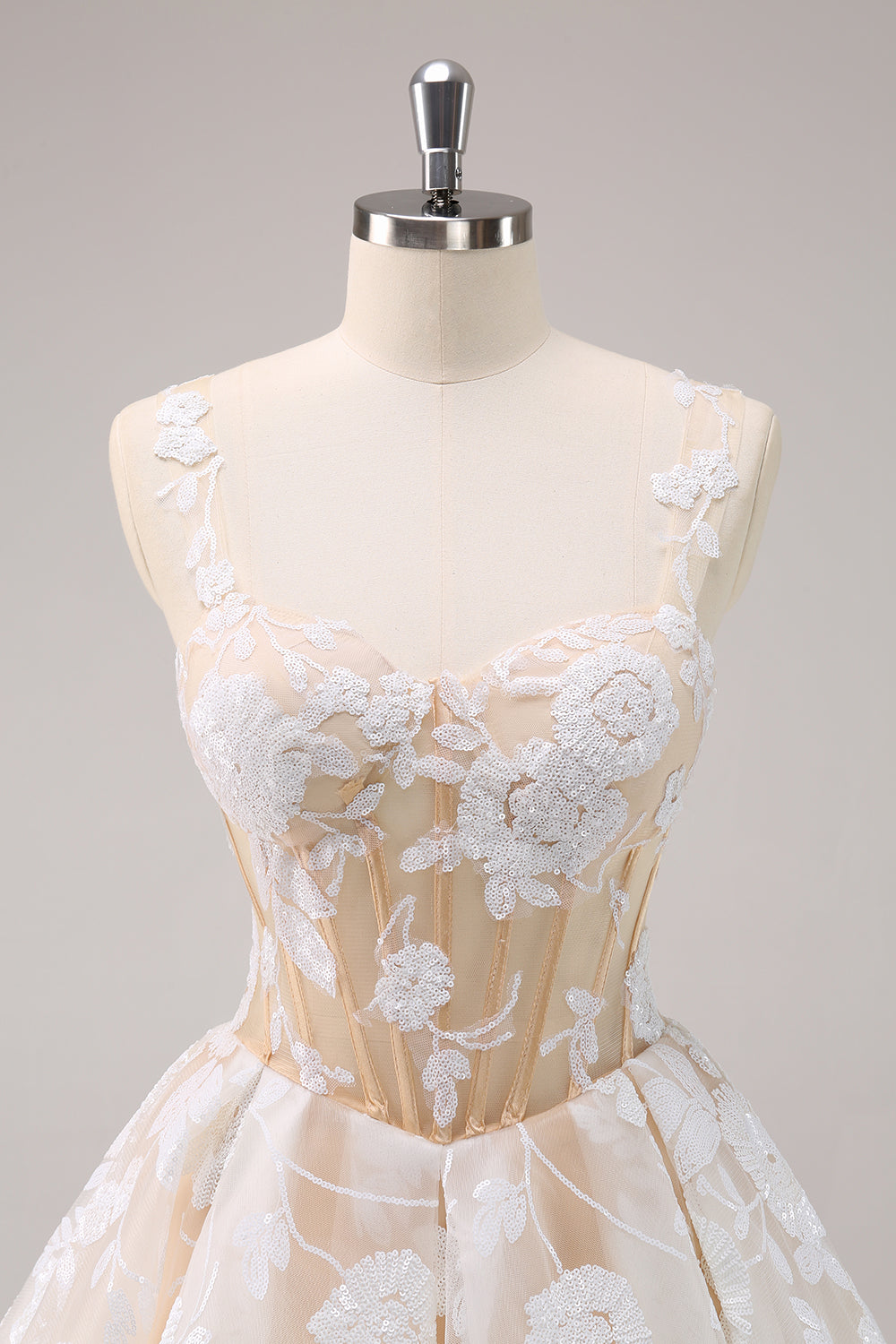 Sparkly White Corset A-Line Floral Short Homecoming Dress