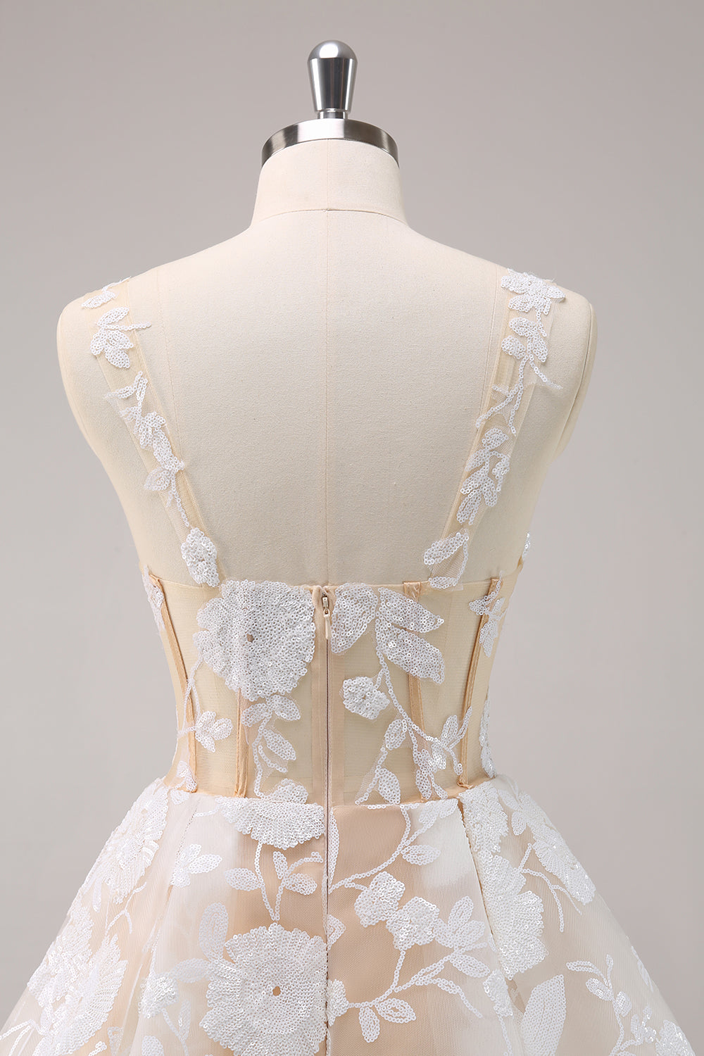 Sparkly White Corset A-Line Floral Short Homecoming Dress