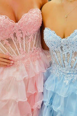 A-Line Light Blue Sweetheart Corset Short Homecoming Dress with Ruffles