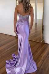 Sparkly Purple Strapless Mermaid Corset Long Prom Dresses