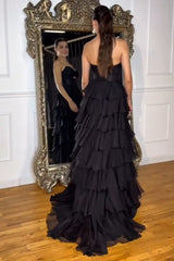 Black Sweetheart Ruffled Long Prom Dress with Slit