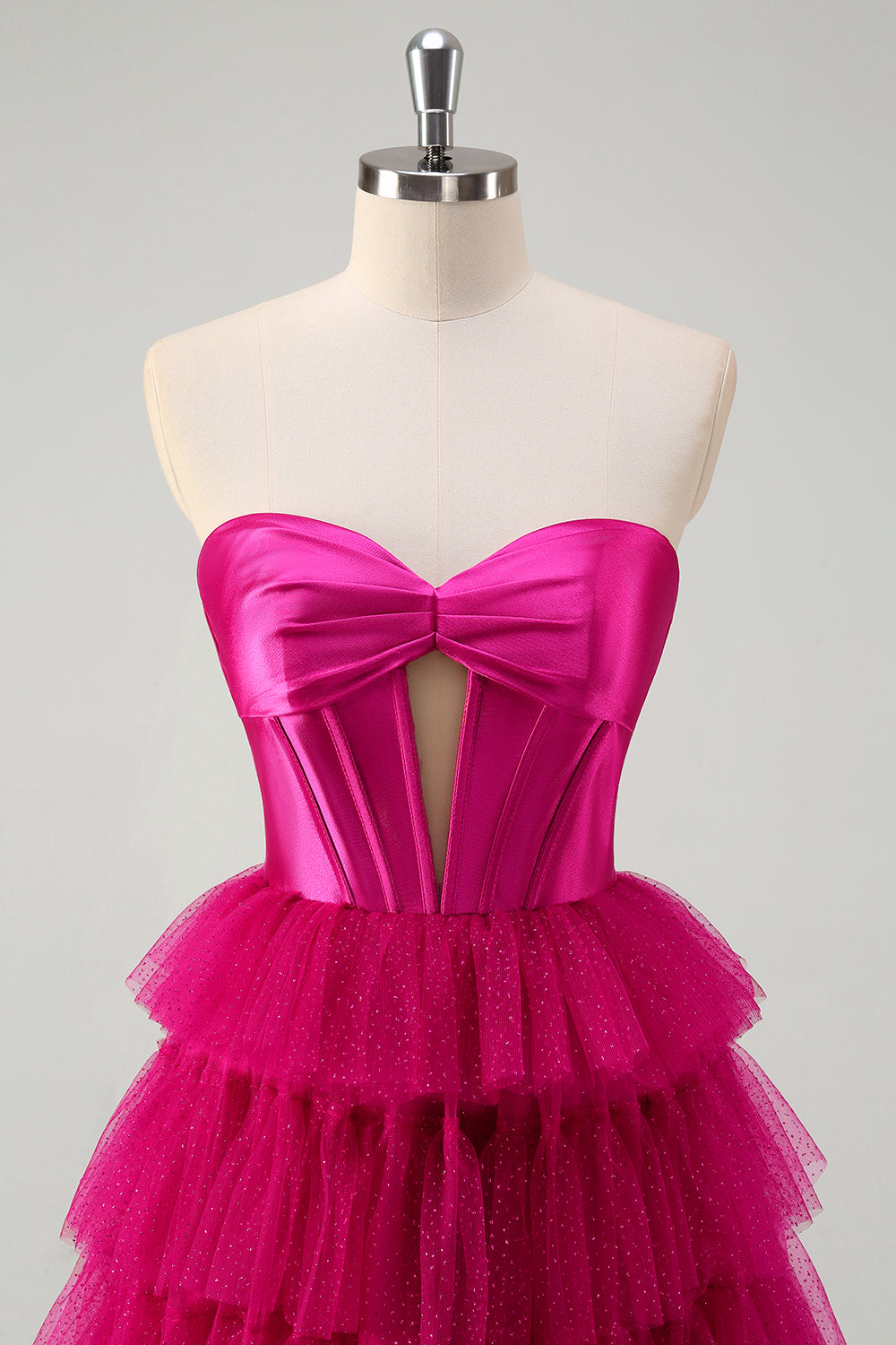 Fuchsia A Line Sweetheart Tiered Tulle Corset Long Prom Dress