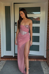 Sparkly Blush Sweetheart Long Prom Dress with Slit