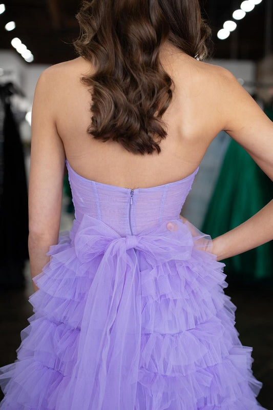 Lilac Sweetheart Ruffled Long Prom Dress with Slit