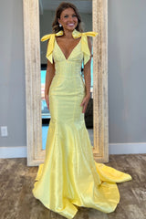 Sparkly Yellow Sweetheart Mermaid Long Prom Dress