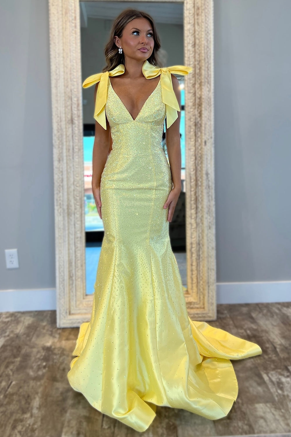 Sparkly Yellow Sweetheart Mermaid Long Prom Dress