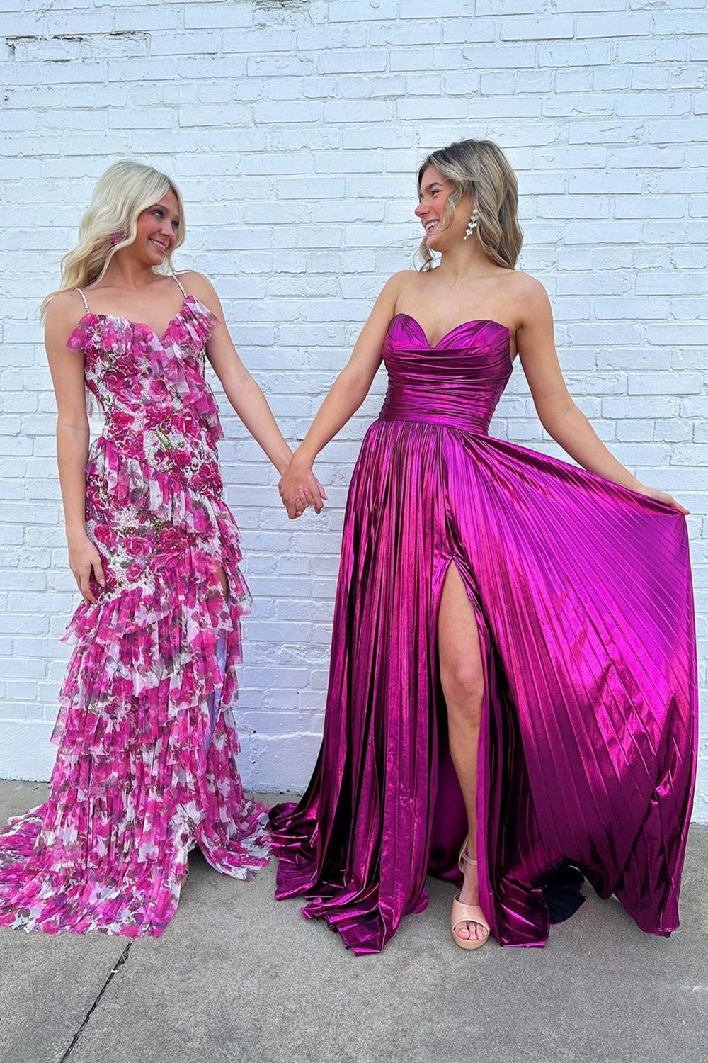 Fuchsia Metallic Sweetheart Long Prom Dress with Slit