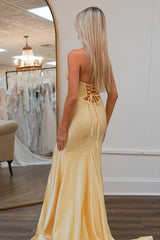 Sparkly Yellow Hollow Out Sweetheart Prom Dress with Slit