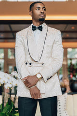 Classic White Jacquard Shawl Lapel Prom Blazer for Men