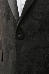 Stylish Peak Lapel Black Jacquard Men's Prom Suit