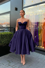 Sweetheart Sleeveless Evening Dress Short with Beading and Pockets