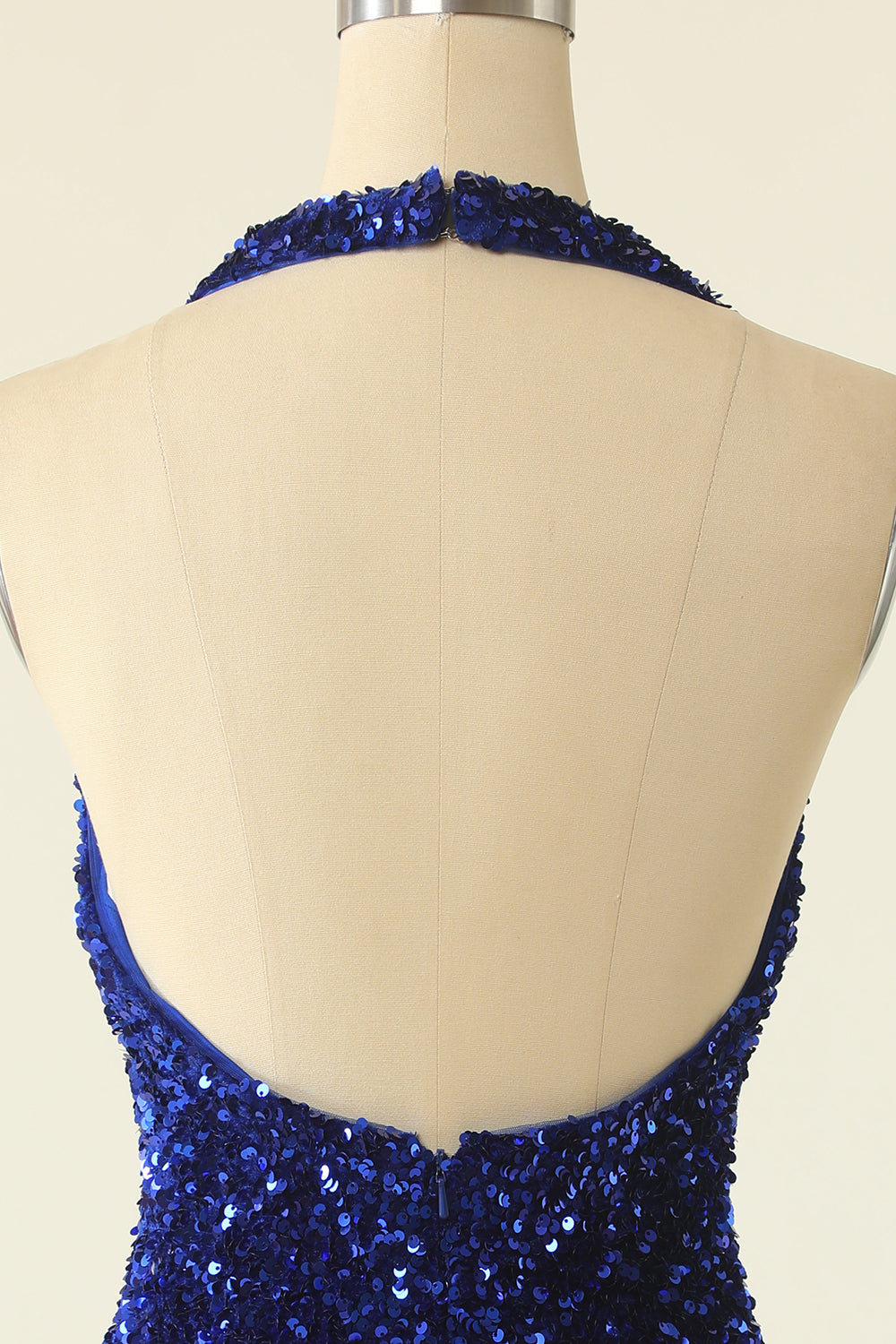 Royal Blue Sequined Halter Neck Cocktail Dress