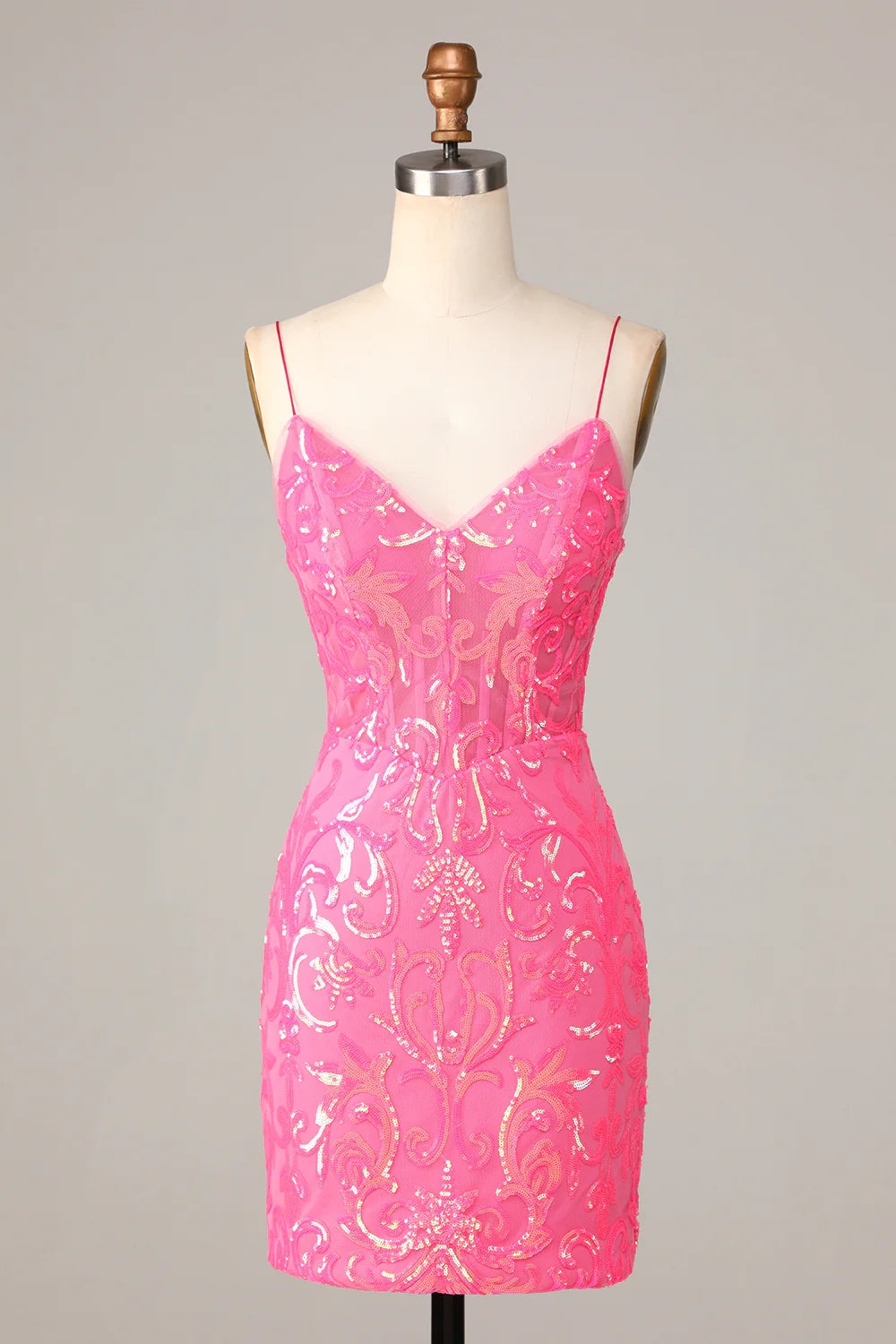 Sparkly Fuchsia Corset Tight Short Sequins Homecoming Dress