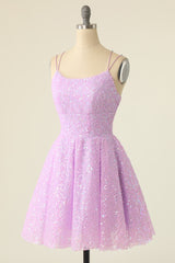 Light Purple Sequined A-Line Homeoming Dress