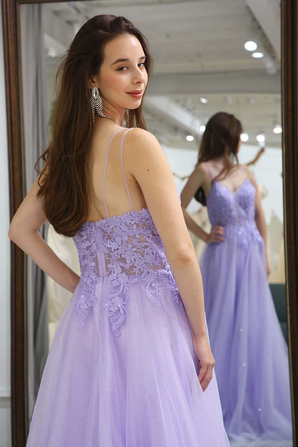 Light Purple A Line Long Prom Dress With Appliques