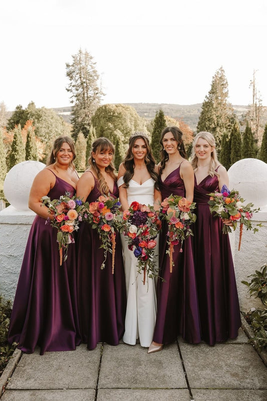 Spaghetti Straps A Line Sleeveless Satin Bridesmaid Dress