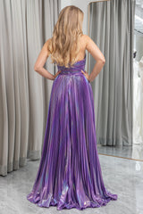 Dark Purple A Line Backless Long Prom Dress With Side Slit